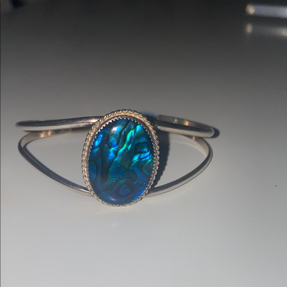 Native Silver and Blue Cuff Bracelet with Stone